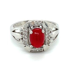 Red Opal 1.56ct Platinum Finish Solid Silver Ring